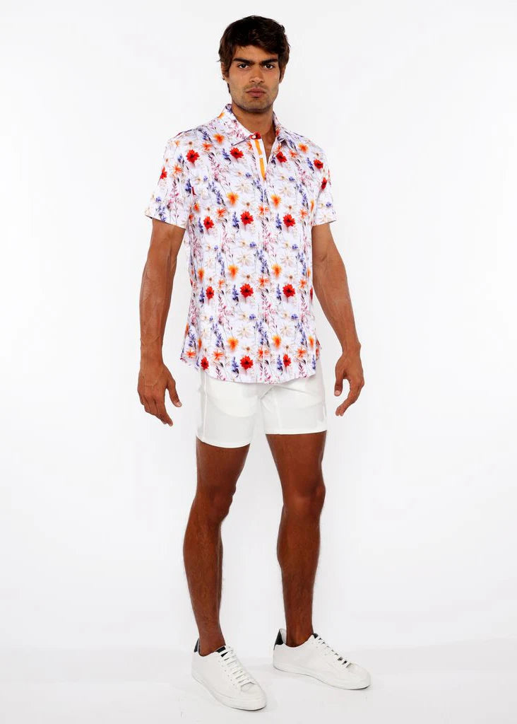 3D Print Cotton Jersey Shirt (Ecru/Gold Blossoms)