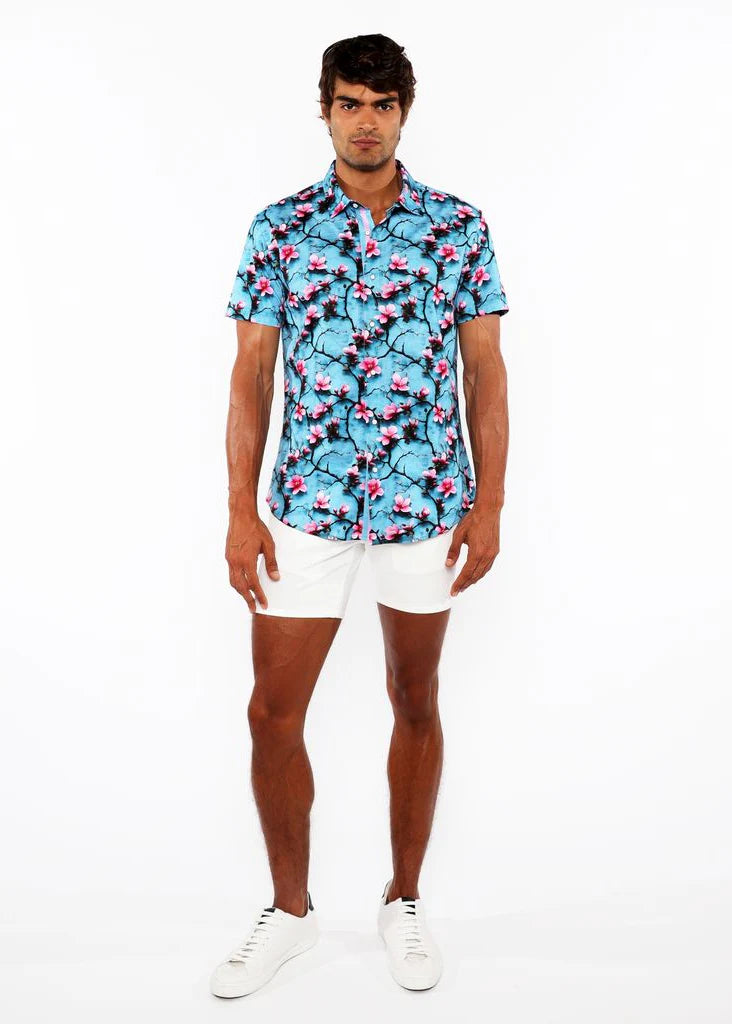 3D Print Cotton Jersey Shirt (Teal/Cherry Blossom)