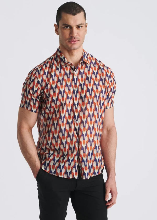 Cotton/Silk Short Sleeve Shirt (Rust/Admiral)