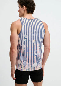 Printed Mesh Knit Tank (Slate/Blush Stripes)