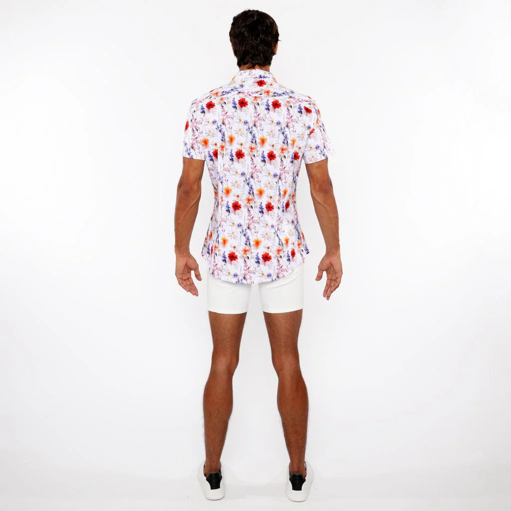 3D Print Cotton Jersey Shirt (Ecru/Gold Blossoms)