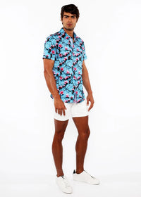 3D Print Cotton Jersey Shirt (Teal/Cherry Blossom)