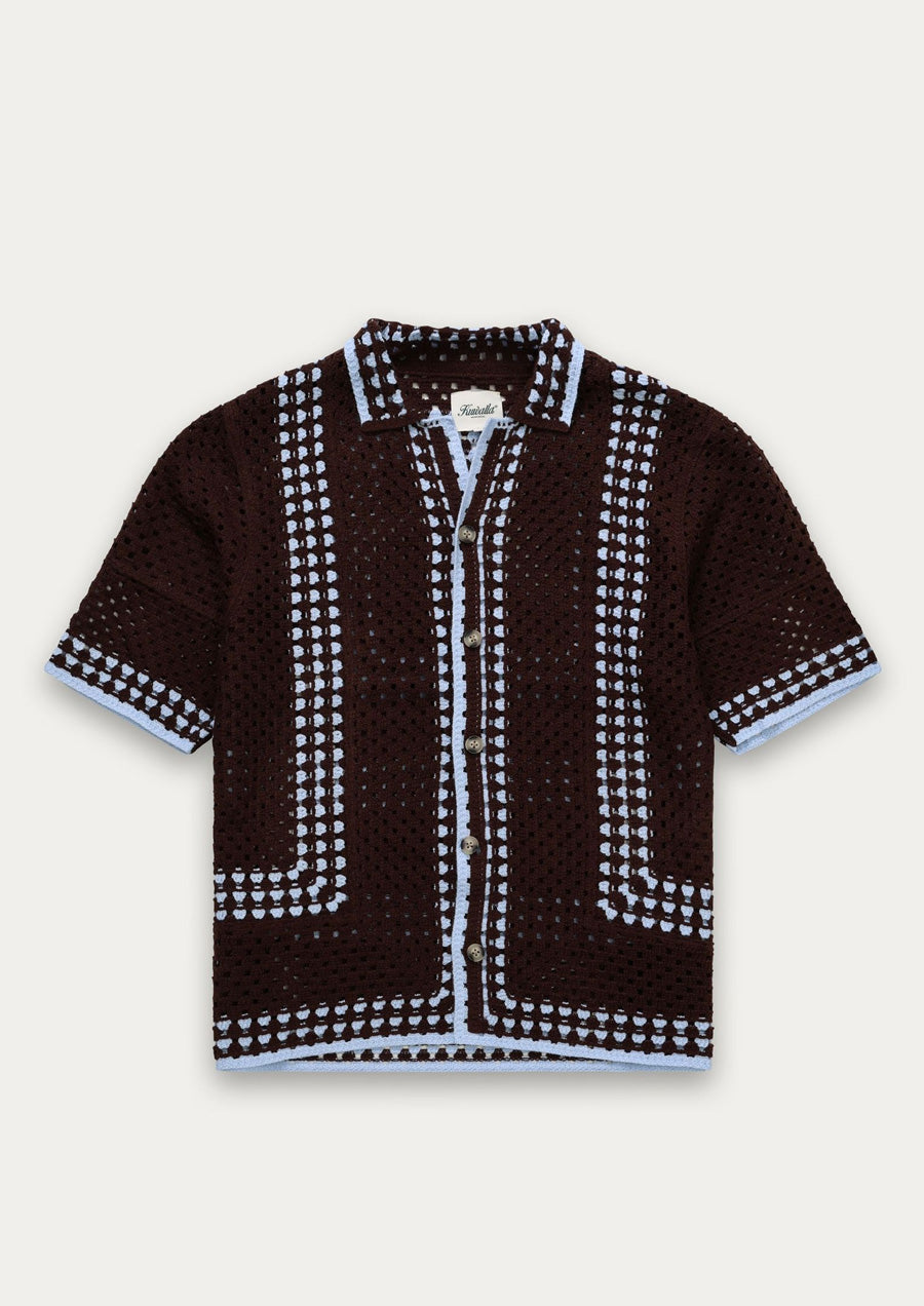 Knit Crochet Shirt (Brown/Baby Blue)