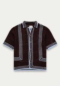 Knit Crochet Shirt (Brown/Baby Blue)
