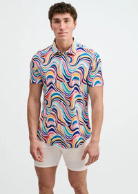 Print Cotton Knit Shirt (Teal Swirls)