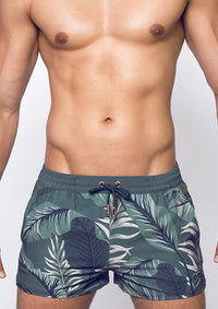 Forest Green Hawaiian Print Shorts (S50)
