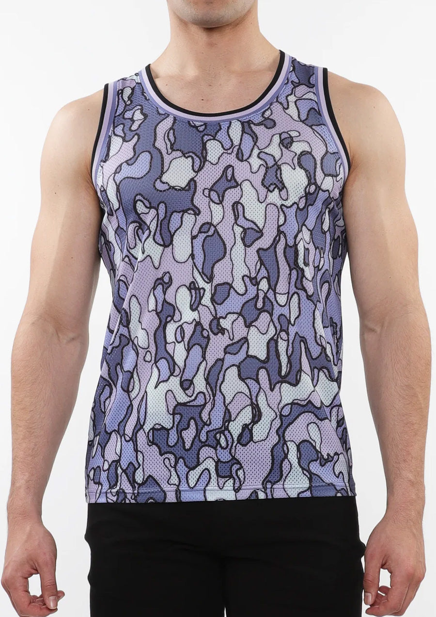 Printed Mesh Tank Top (Purple Camo)
