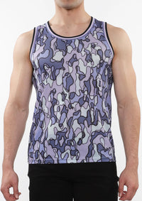 Printed Mesh Tank Top (Purple Camo)