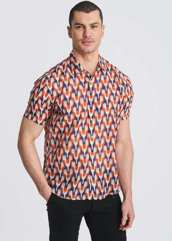 Cotton/Silk Short Sleeve Shirt (Rust/Admiral)