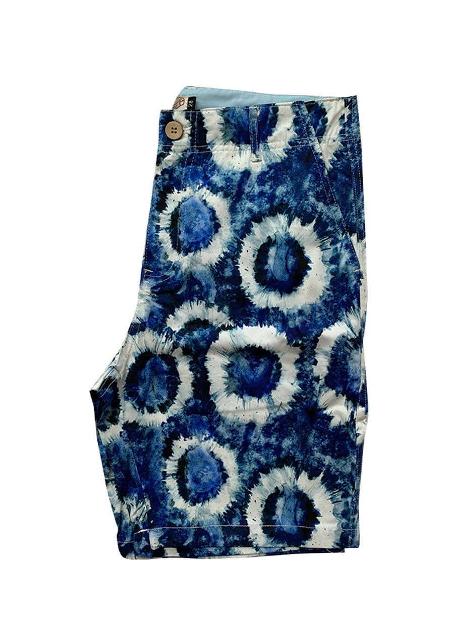 Blue Tie Dye Burst Stretch Cotton Shorts