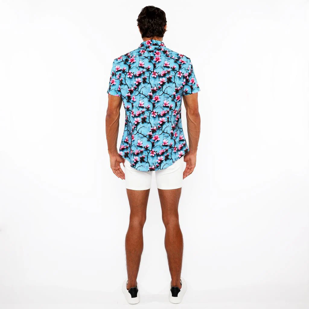 3D Print Cotton Jersey Shirt (Teal/Cherry Blossom)