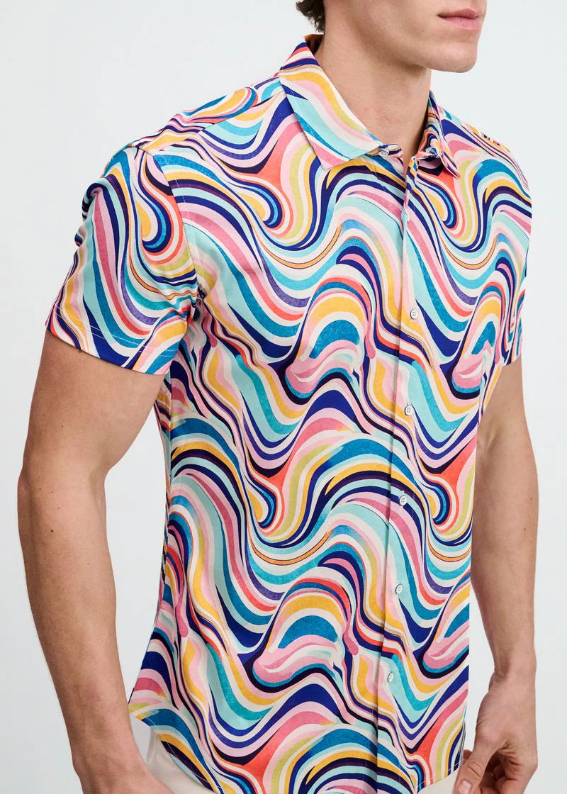 Print Cotton Knit Shirt (Teal Swirls)