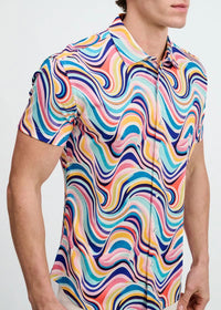 Print Cotton Knit Shirt (Teal Swirls)