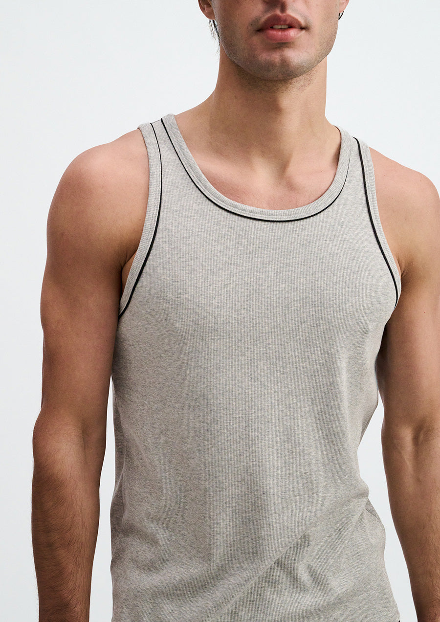 Cotton/Tencel Tank w/Fine Piping (Gunpowder)
