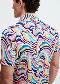 Print Cotton Knit Shirt (Teal Swirls)