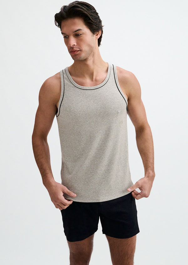 Cotton/Tencel Tank w/Fine Piping (Gunpowder)
