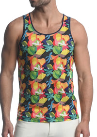 Printed Mesh Tank Top (Orange Rainbow Tropics)