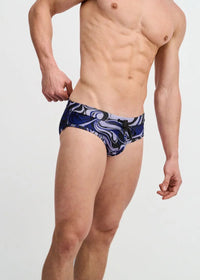 Printed Swim Brief (Navy/Thistle Swirl)