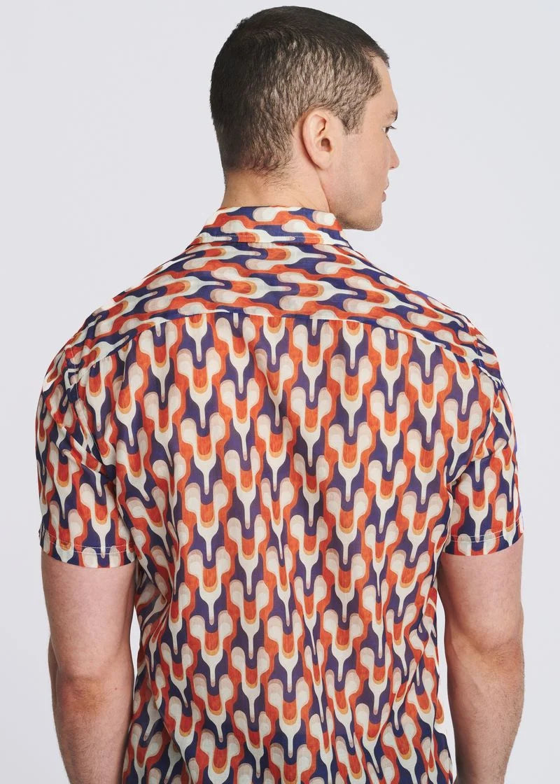 Cotton/Silk Short Sleeve Shirt (Rust/Admiral)