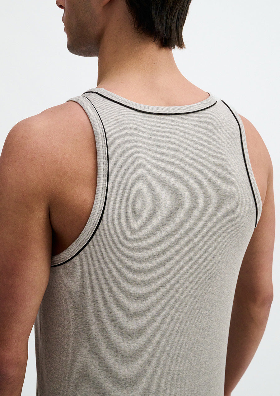 Cotton/Tencel Tank w/Fine Piping (Gunpowder)