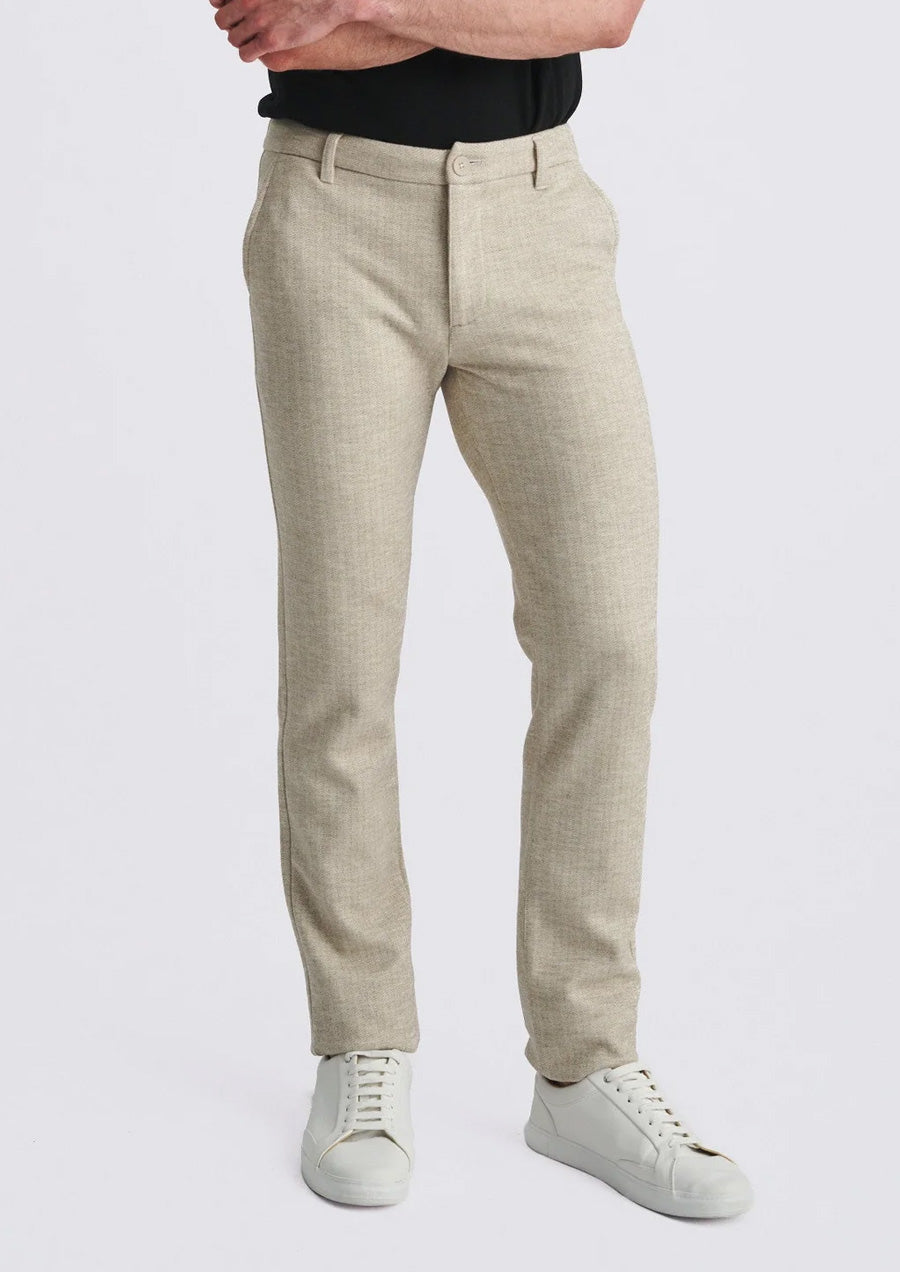 Wool-Look Stretch Knit Pants (Mocha Herringbone)