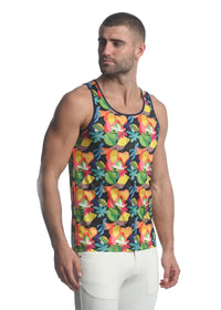 Printed Mesh Tank Top (Orange Rainbow Tropics)