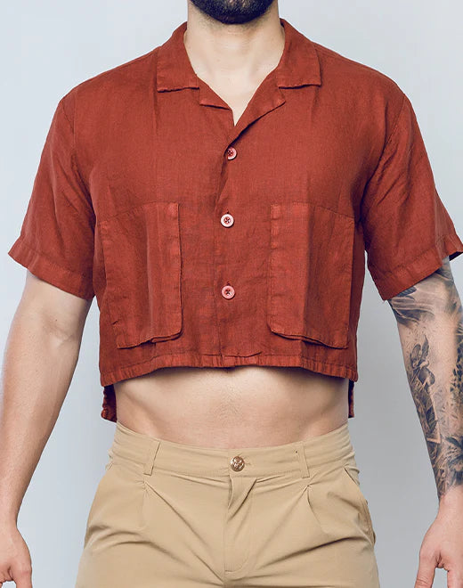 Cropped Linen Shirt (Bombay Brown)