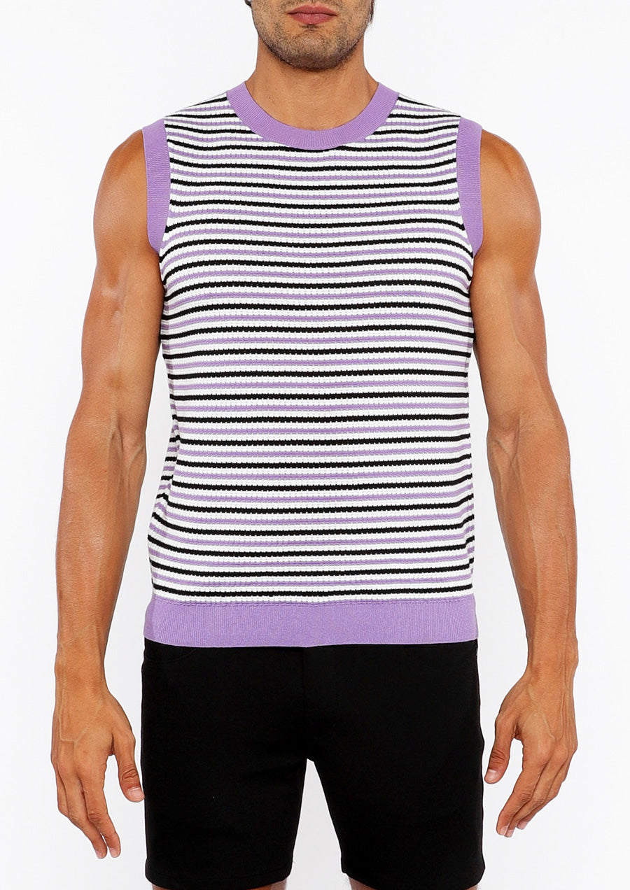 Striped Open Knit Vest (Lilac/Midnight)