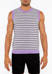 Striped Open Knit Vest (Lilac/Midnight)