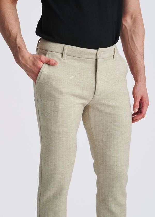 Wool-Look Stretch Knit Pants (Mocha Herringbone)