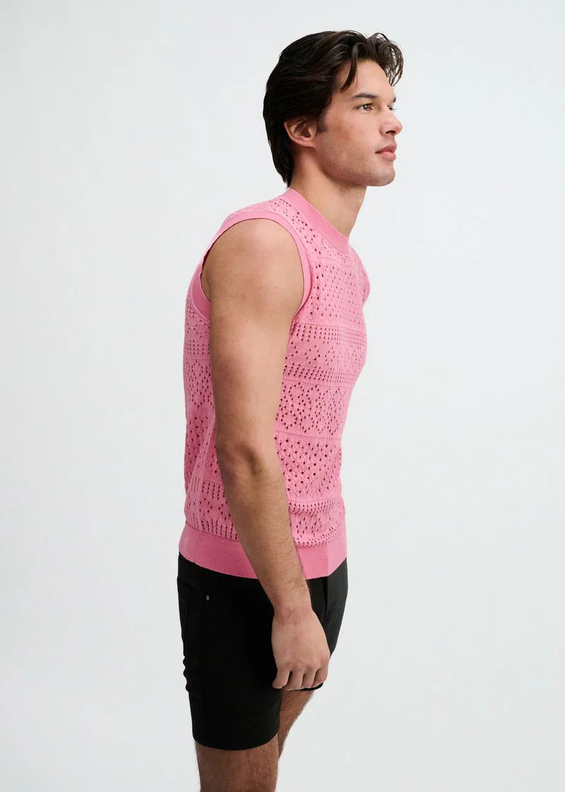 Pointelle Open Knit Vest (Crepe Pink)