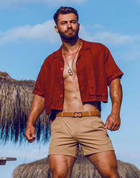 Cropped Linen Shirt (Bombay Brown)