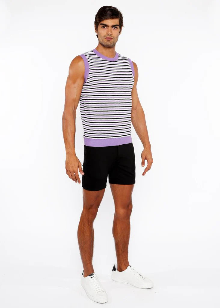 Striped Open Knit Vest (Lilac/Midnight)