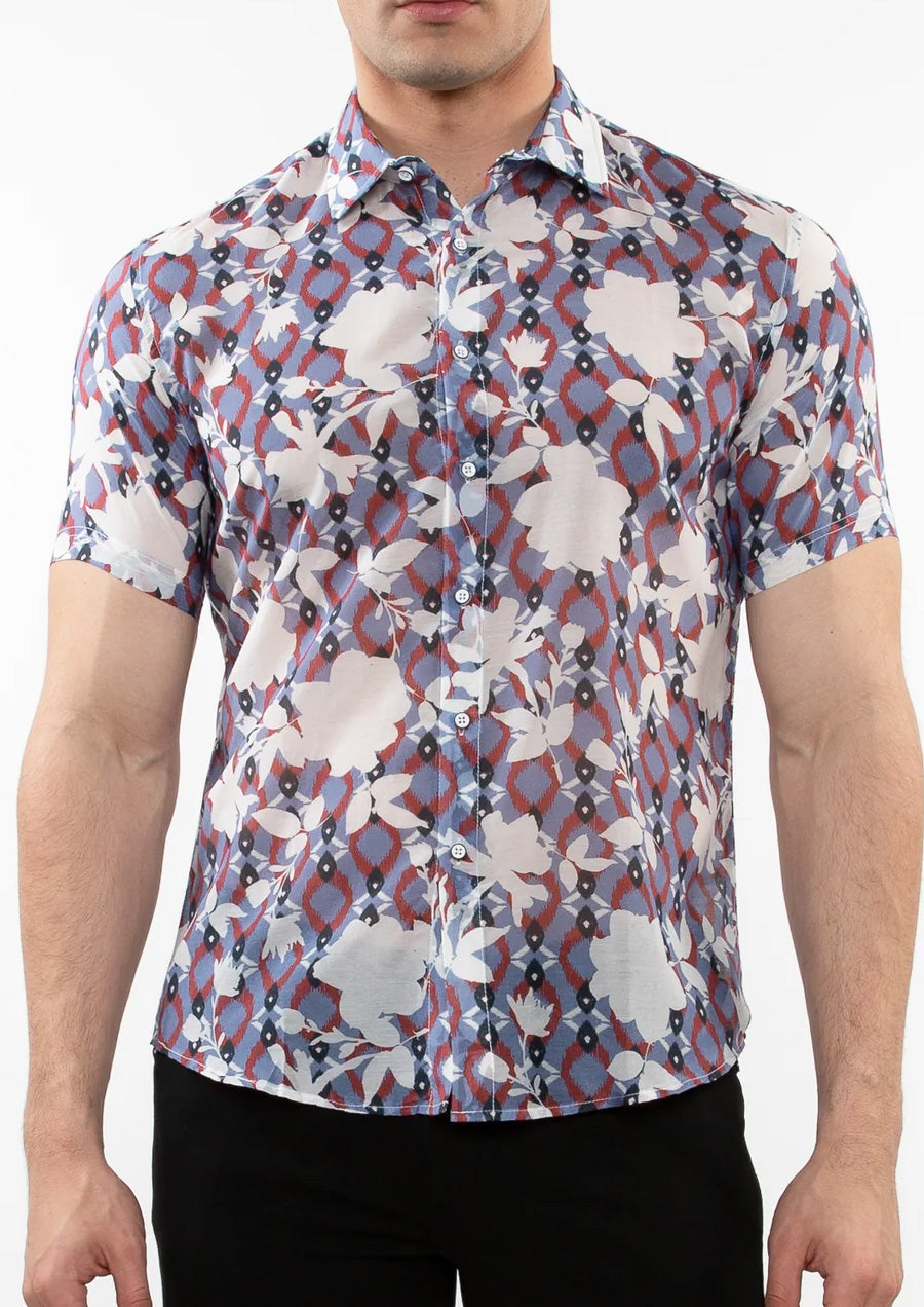 Cotton Silk Woven Shirt (Slate Fuchsia Floral)