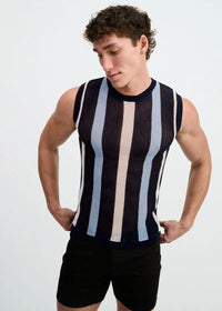 Textured Open Knit Vest (Navy Stripe)