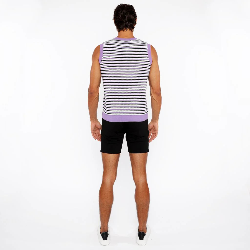 Striped Open Knit Vest (Lilac/Midnight)