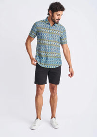 Cotton/Silk Short Sleeve Shirt (Cobalt/Olive Swirls)