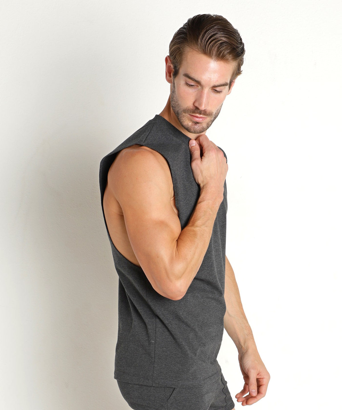 Deep Cut Out Muscle Shirt (Charcoal Heather)