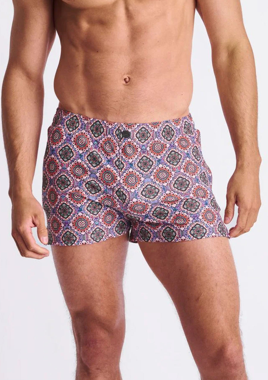 Printed Seersucker Swim Shorts (Blush/Coral)