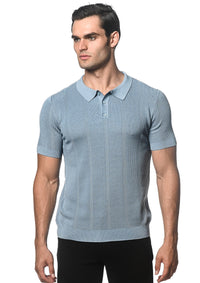 Silk/Tencel Textured Knitted Polo (Slate)