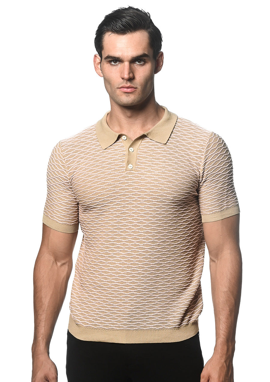 Cotton Textured Knitted Polo (Sahara Pink Waves)