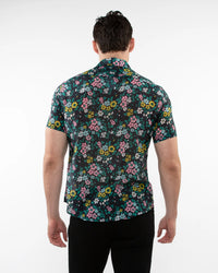 Cotton Silk Woven Shirt (Navy Teal Floral)
