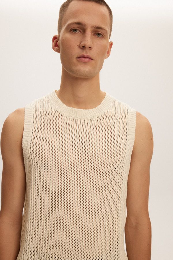 Knitted Sleeveless Tee (Cream)