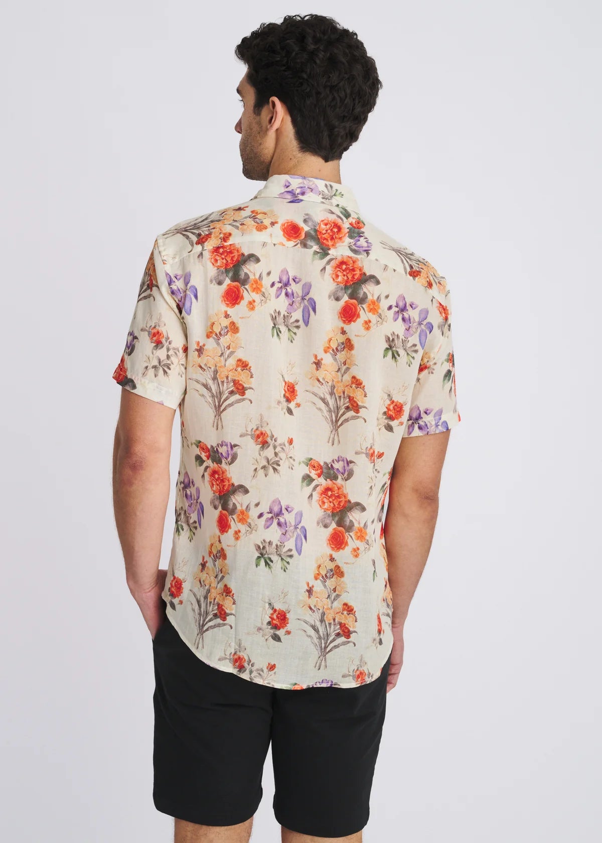 Printed Linen/Tencel Shirt (Persimmon/Purple)
