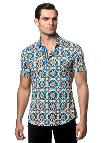 Printed Performance Stretch Shirt (Cobalt Floral Tiles)