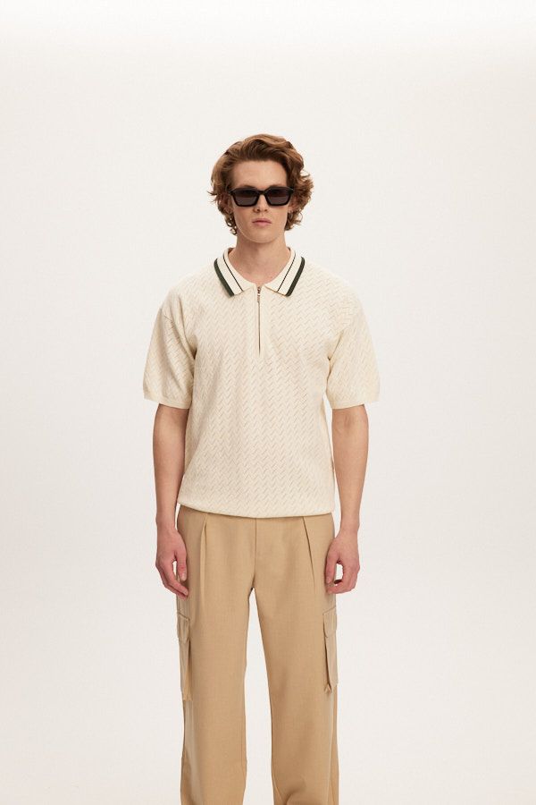 Knit Zip Polo (Cream) – Brick & Mortar