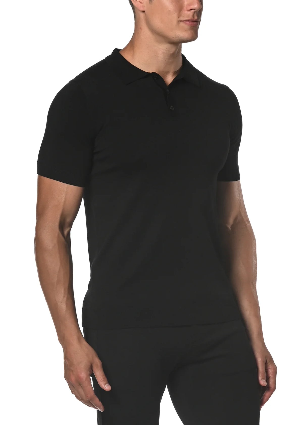 Silk/Tencel 3-Button Knit Polo (Black)