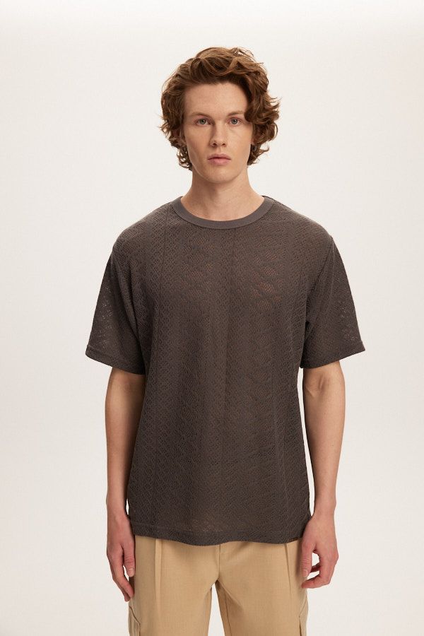 Crochet Jersey Tee (Charcoal)