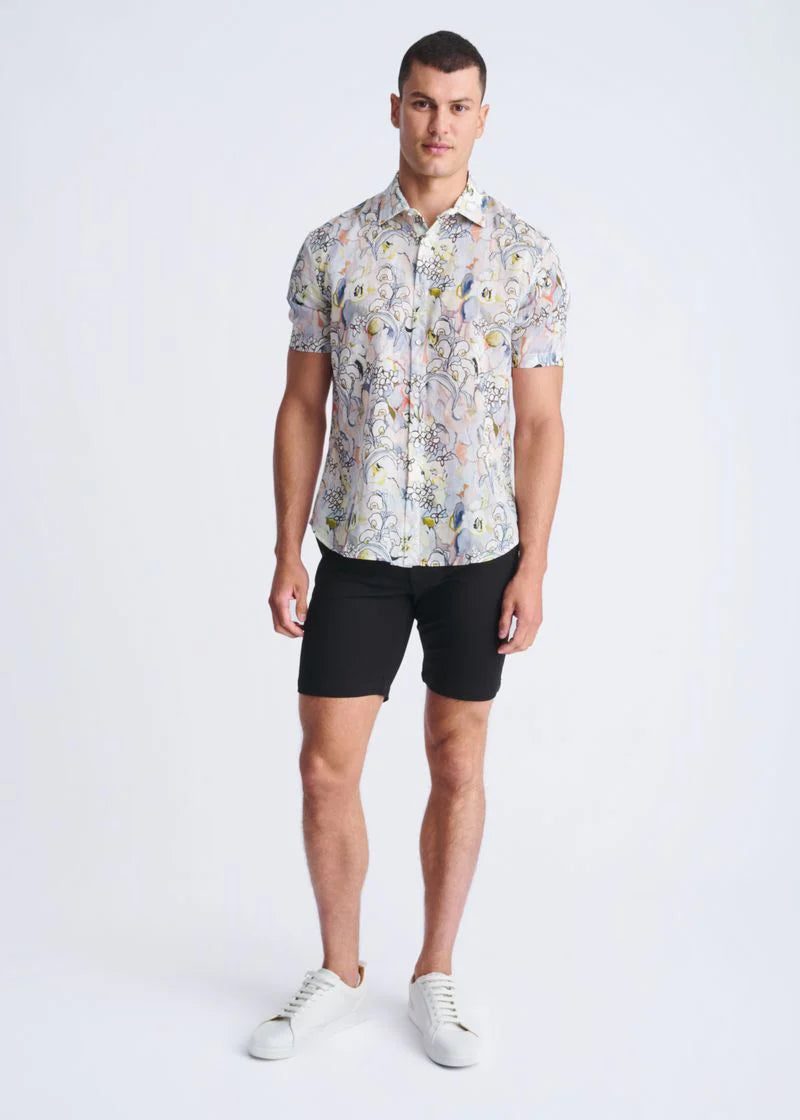 Printed Linen/Tencel Shirt (Orchid/Coral)