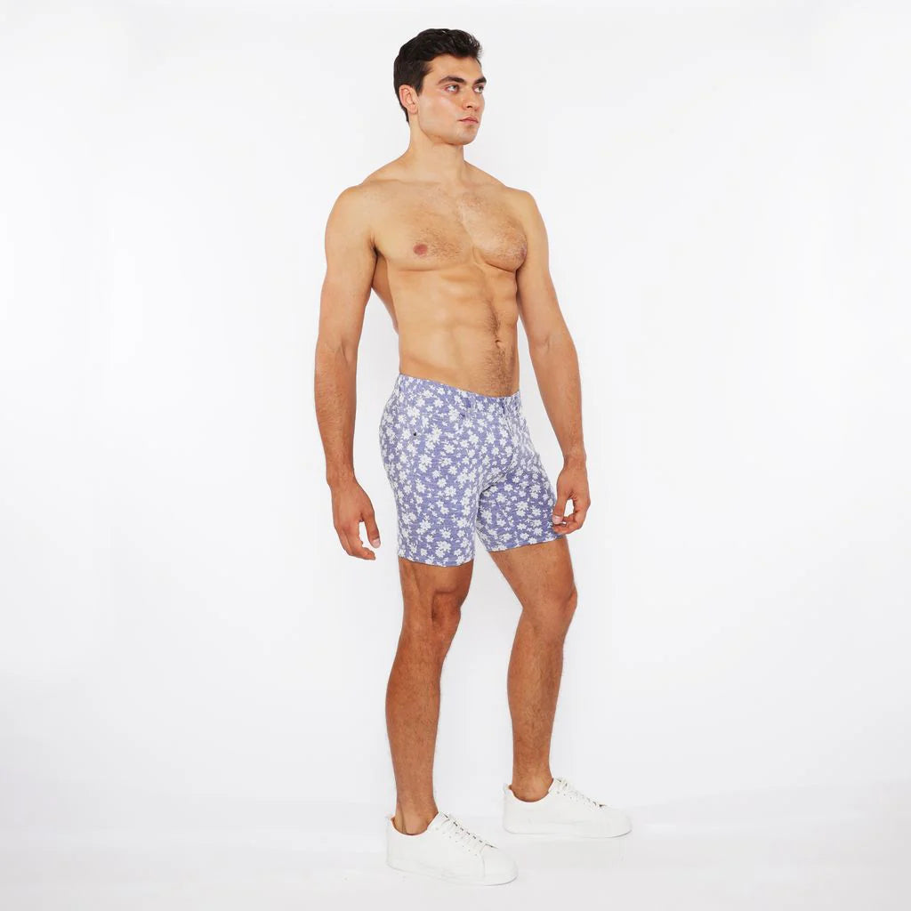 Jacquard Stretch Knit Shorts (Denim/Ecru Floral)